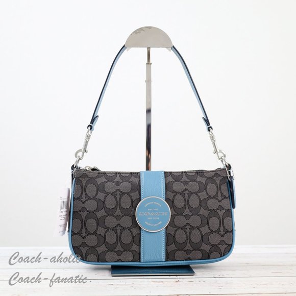 NWT Coach C8306 Lonnie Baguette Crossbody In Signature Jacquard in Pacific Blue - Picture 4 of 12